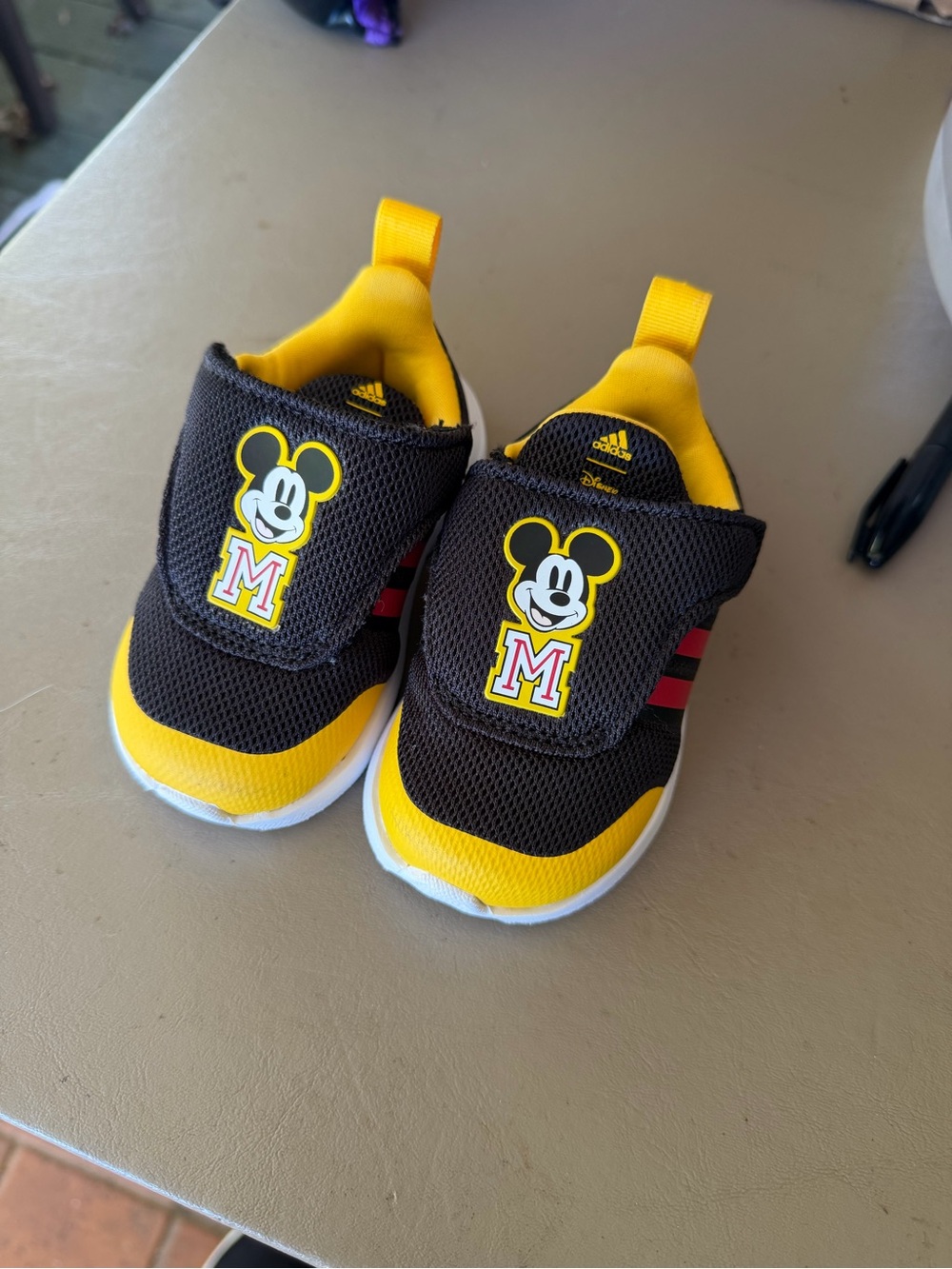 adidas Black and Yellow Mickey Mouse Slip-On Toddler Sneakers